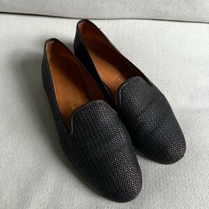 Stubbs & Wootton Raffia Slippers Size 9 Black Slip On Shoes Loafers Flats